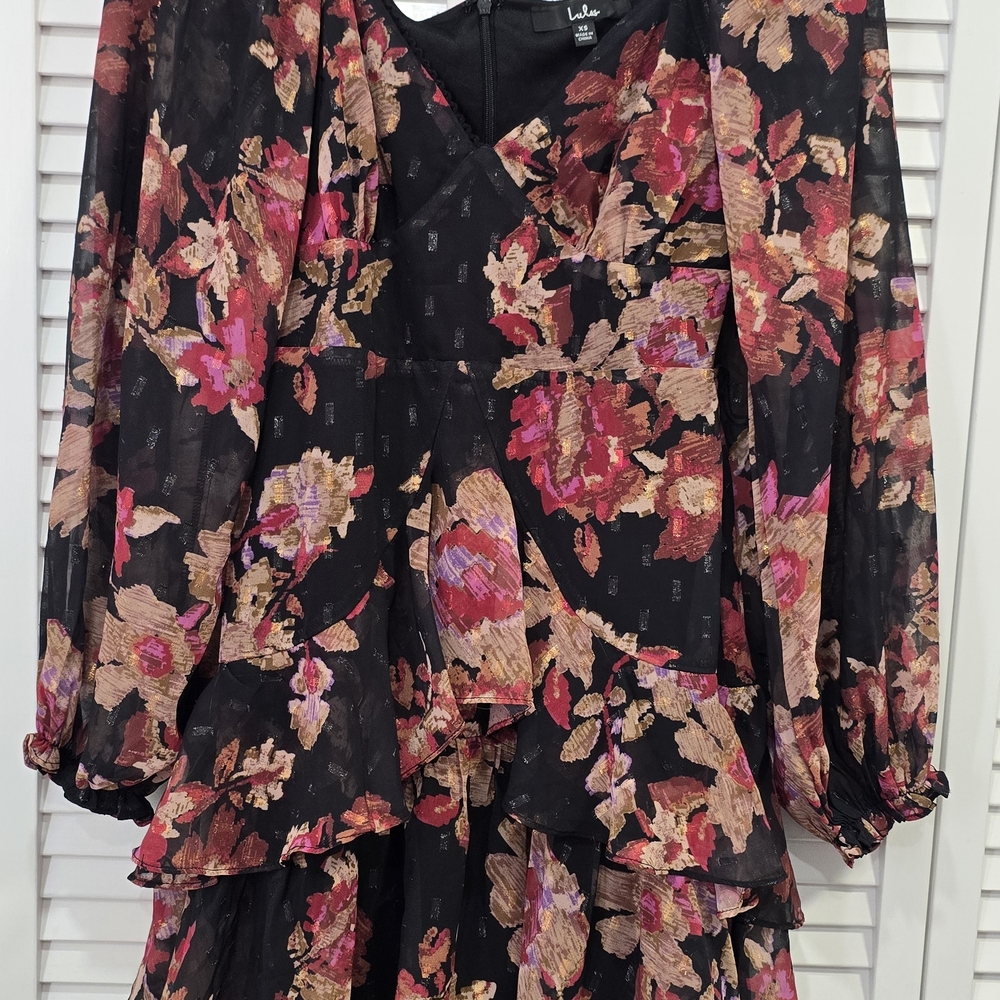 Lulu's Black Floral Tiered Ruffle Dress